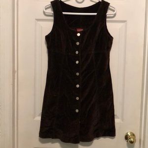 Mini brown velvet dress pinafore 70s style dress